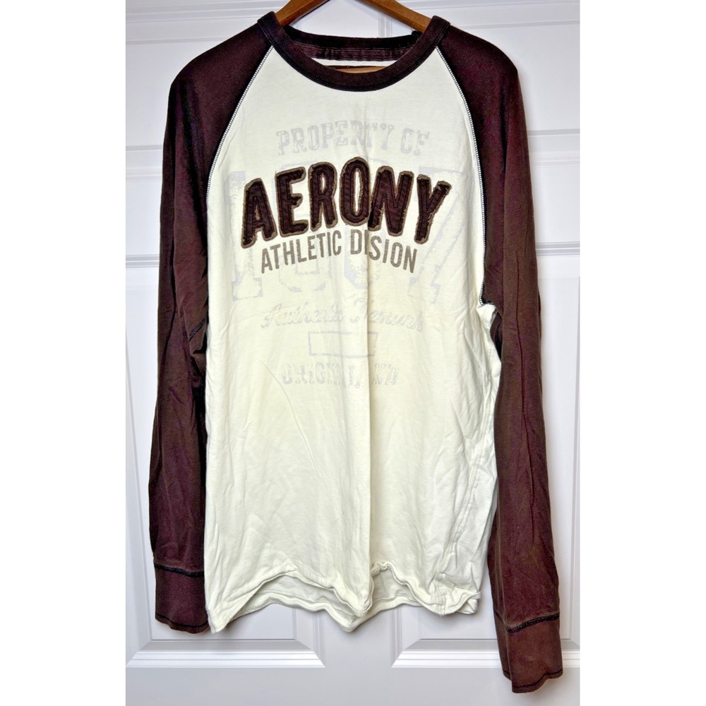 Aeropostale AERO NY Athletic Division Long Sleeve Shirt XL Ivory Brown Cotton